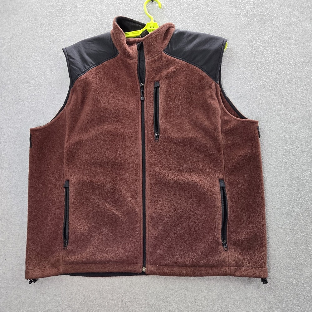 Eddie Bauer Men Vest XL Brown Black Colorblock Fleece Zipped Pockets READ